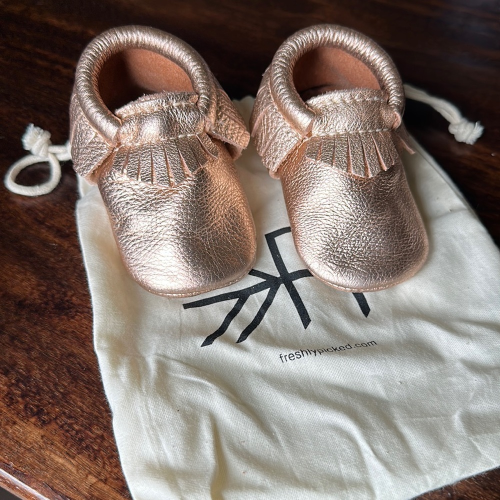 Freshly picked rose gold moccasins
